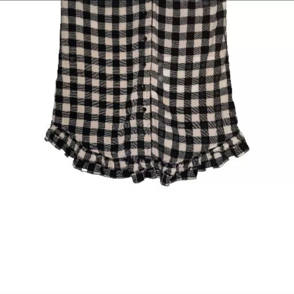 Night Shirt Womens Small Buffalo Check Flannel White and Black Frill Fringe - Picture 3 of 9